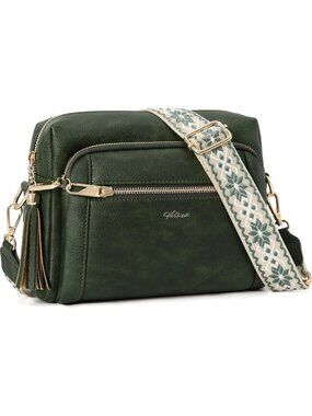 Women Green Zipper Vegan Leather Purses Stylish Designer Pockets Crossbody Bags